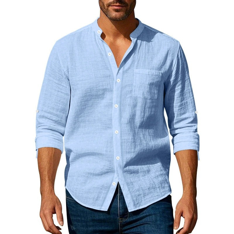 Men's shirt with stand-up collar and chest pocket NOVAE