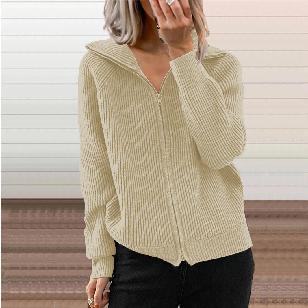 Women's cardigan with high collar and full-length zipper NOVAE