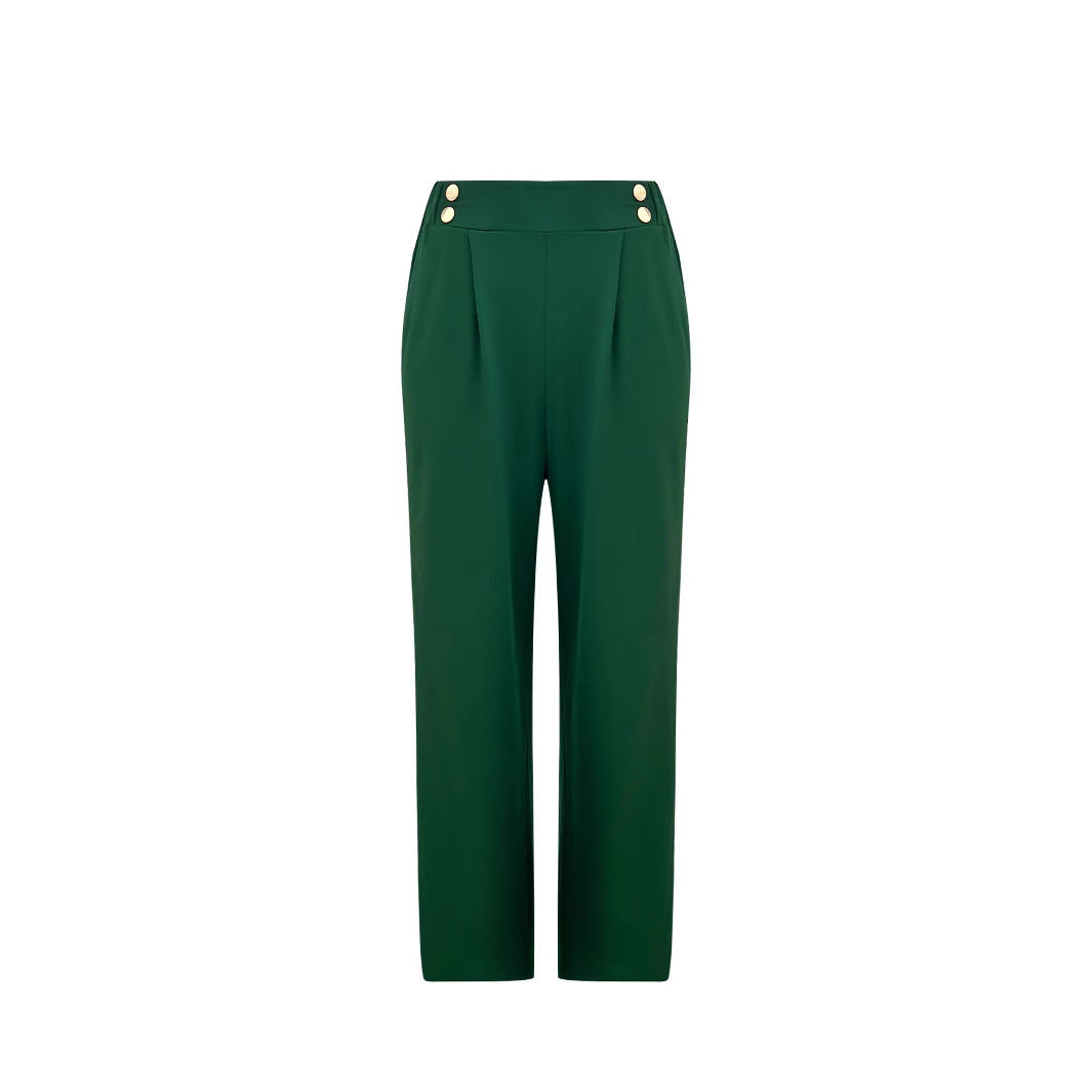 Women's wide-leg high-waisted trousers with elegant button details NOVAE