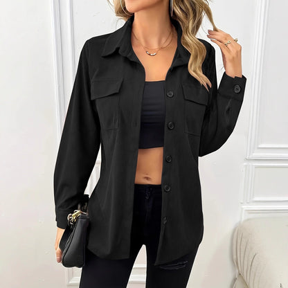 Women's casual corduroy jacket with practical pockets and button closure NOVAE