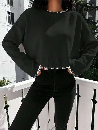 Women's casual cropped pullover with fine ribbing and elasticated waistband NOVAE