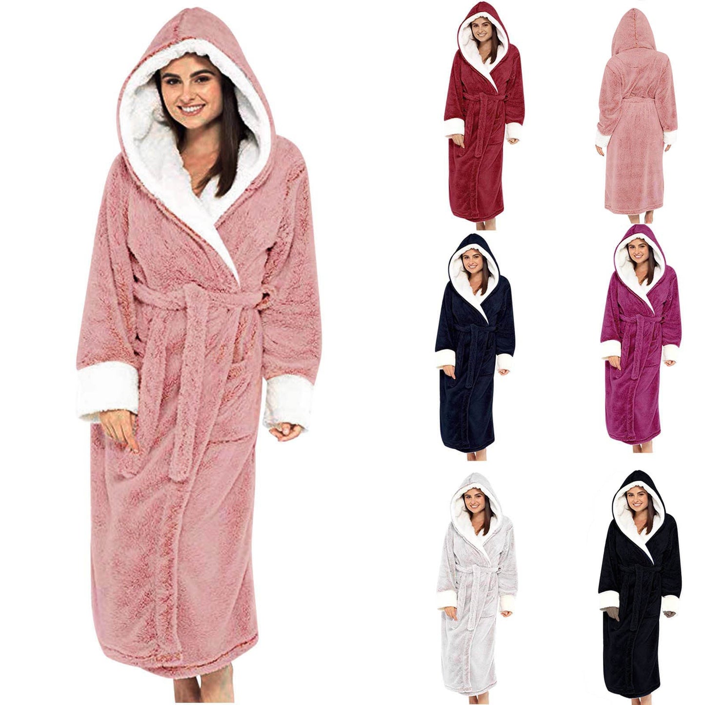 Women's Cozy Fleece Dressing Gown with Hood and Belt NOVAE