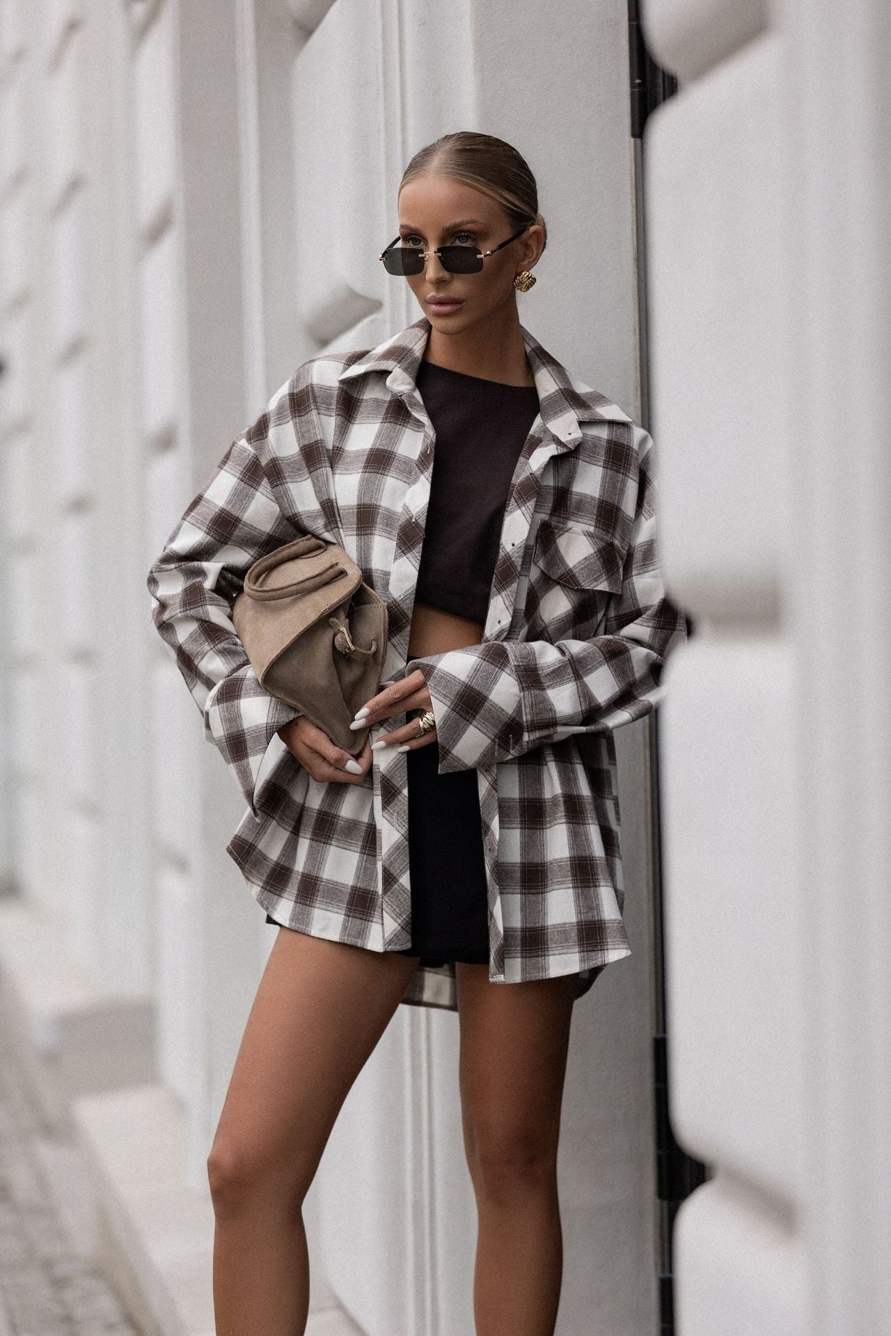 Women's checked overshirt jacket made from a high-quality cotton blend with a relaxed fit NOVAE