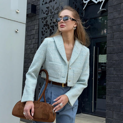 Women's elegant short jacket made of high-quality bouclé with shimmering button details NOVAE