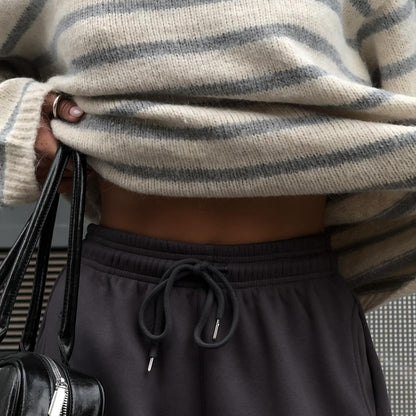 Women's casual knit sweater with modern stripes NOVAE