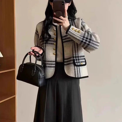 Women's casual blazer with elegant check pattern and button details NOVAE