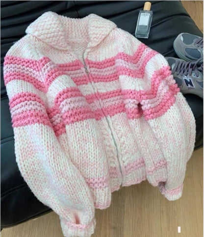 Women's cardigan with wide stripes and high-quality zipper NOVAE