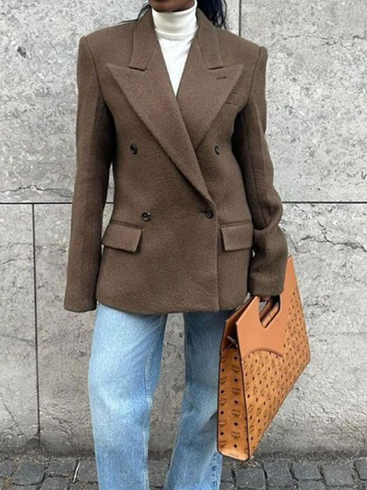 Women's Oversized Blazer Jacket with Double Button Placket and Wide Lapels NOVAE