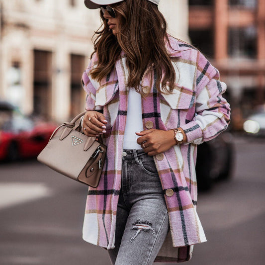 Women's oversized blazer jacket in a checked design with practical pockets and button details NOVAE