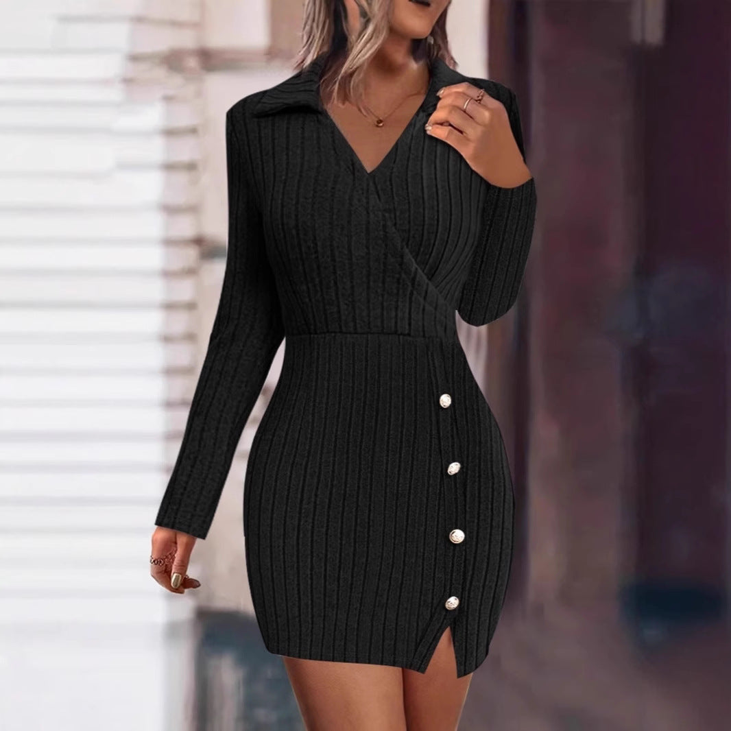 Women's knitted wrap dress with elegant buttons NOVAE
