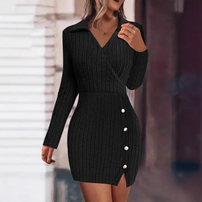 Women's knitted wrap dress with elegant buttons NOVAE