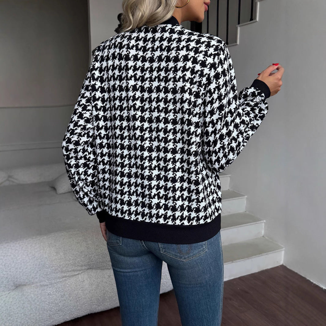 Women's fashionable bomber jacket with classic houndstooth pattern NOVAE