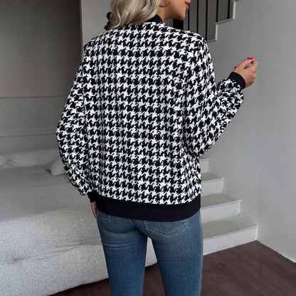 Women's fashionable bomber jacket with classic houndstooth pattern NOVAE