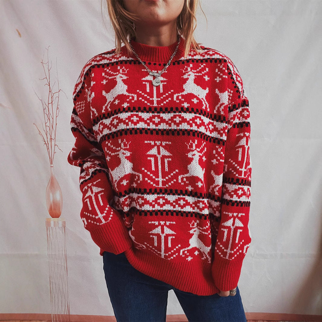 Women's Christmas sweater in a festive Norwegian pattern with a round neckline NOVAE