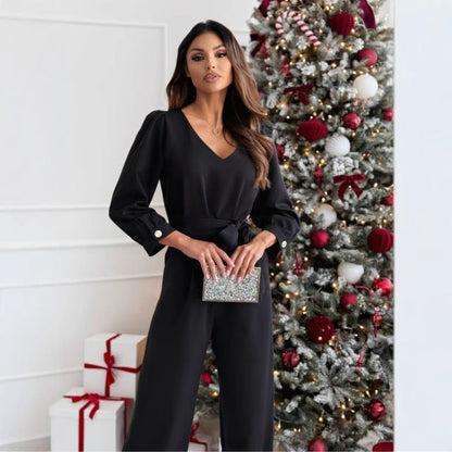 Women's Elegant Jumpsuit with Adjustable Belt and V-Neck NOVAE
