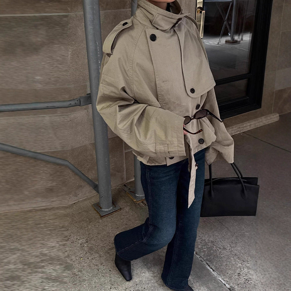 Women's trench coat jacket with removable hood and fashionable belt NOVAE