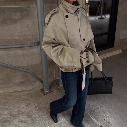 Women's trench coat jacket with removable hood and fashionable belt NOVAE