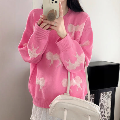 Women's Cozy Knit Sweater with Playful Bow Motif NOVAE