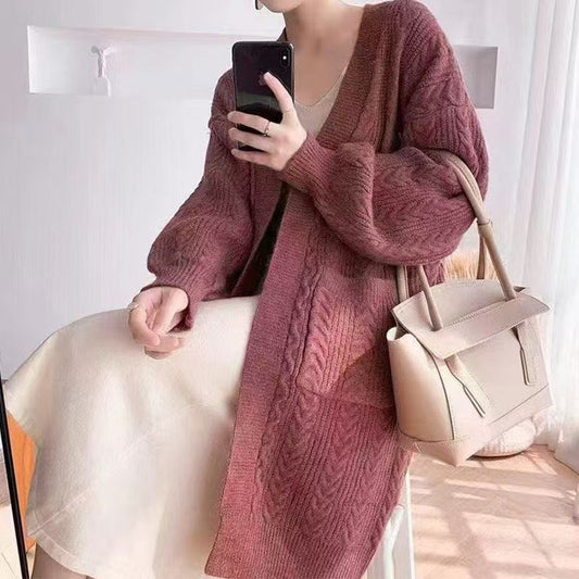 Women's chunky knit cardigan with deep pockets and elegant cable design NOVAE
