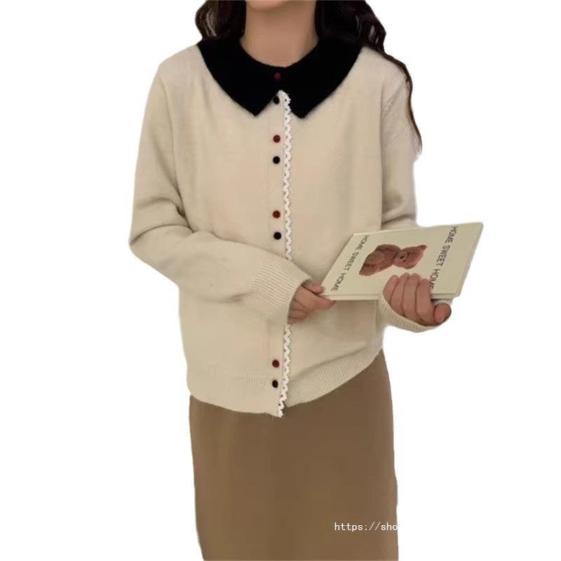 Women's Elegant Knit Cardigan with Stand-Up Collar and Button Detail NOVAE