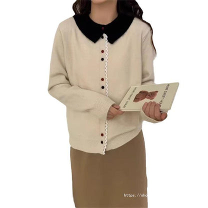 Women's Elegant Knit Cardigan with Stand-Up Collar and Button Detail NOVAE