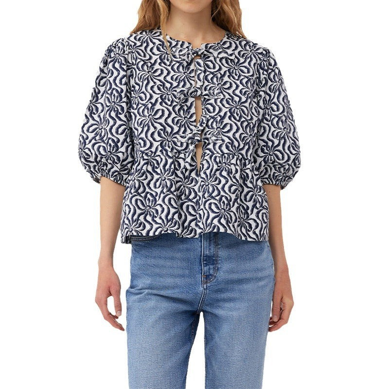 Women's lightweight short-sleeved leopard print top with intricate details NOVAE