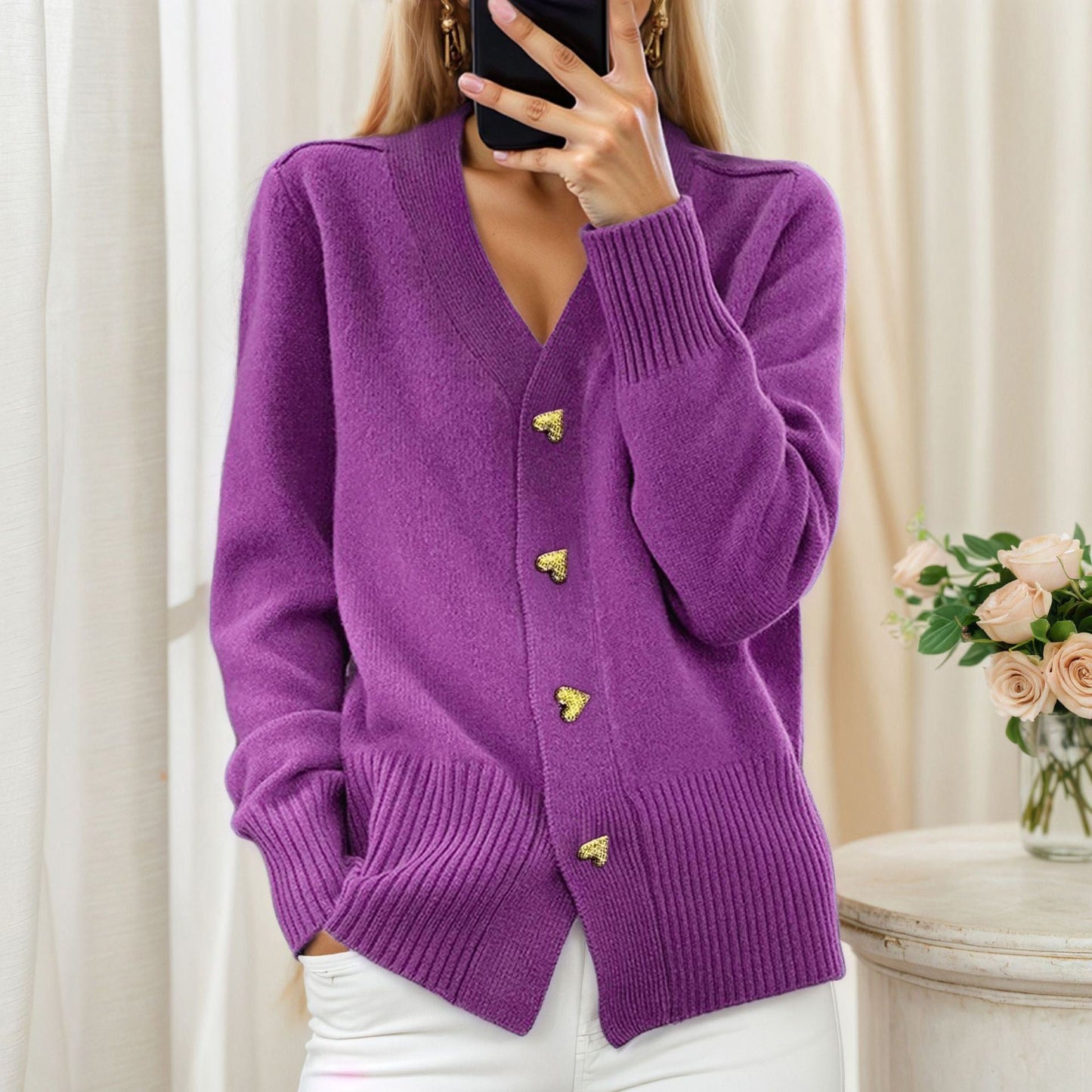Women's cardigan with heart buttons and a relaxed fit NOVAE