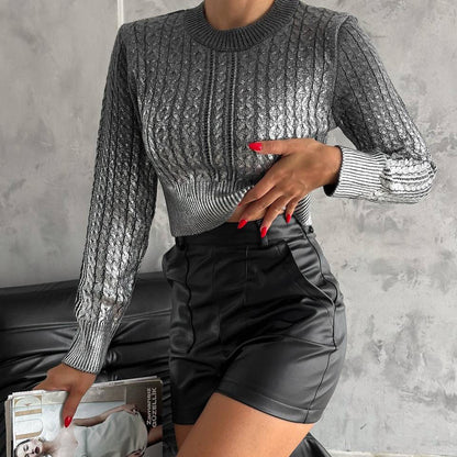 Women's elegant knit sweater with shimmering details and fashionable texture NOVAE