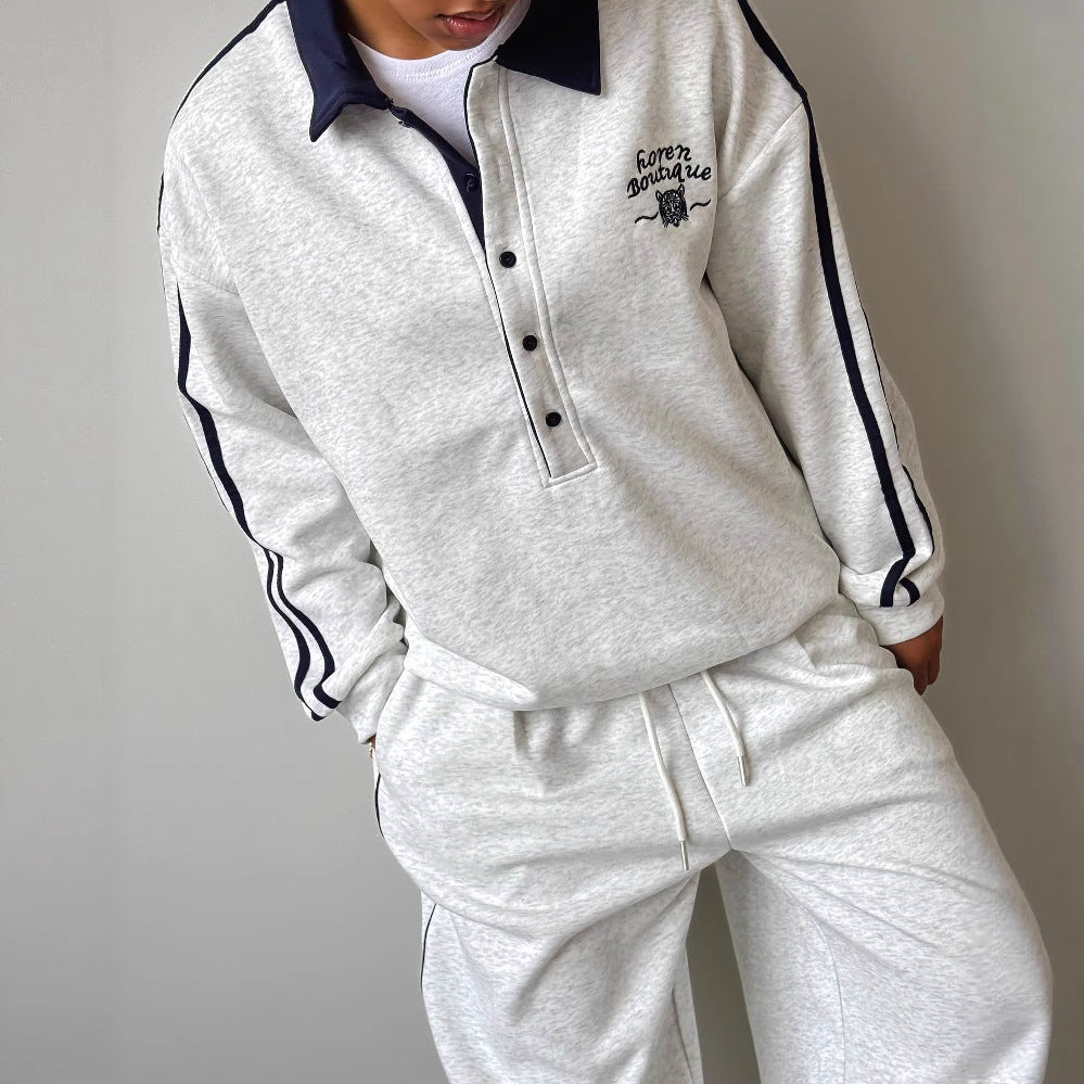 Women's sporty leisure suit with fashionable collar and wide legs NOVAE