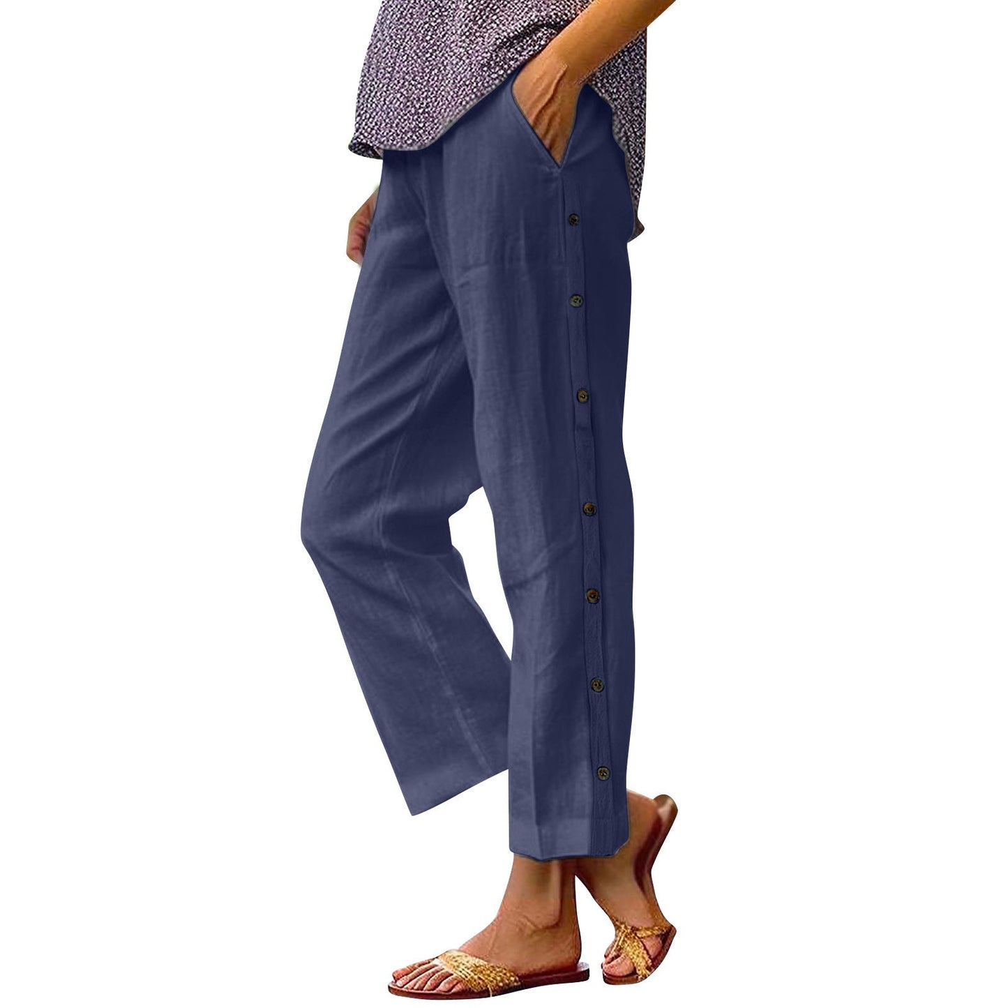 Women's lightweight and airy summer trousers with side buttons NOVAE