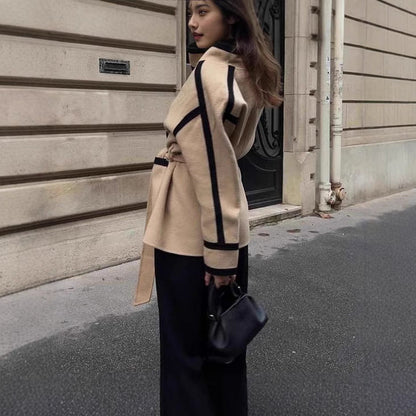 Women's fashionable blazer-kimono with belt and contrasting details NOVAE