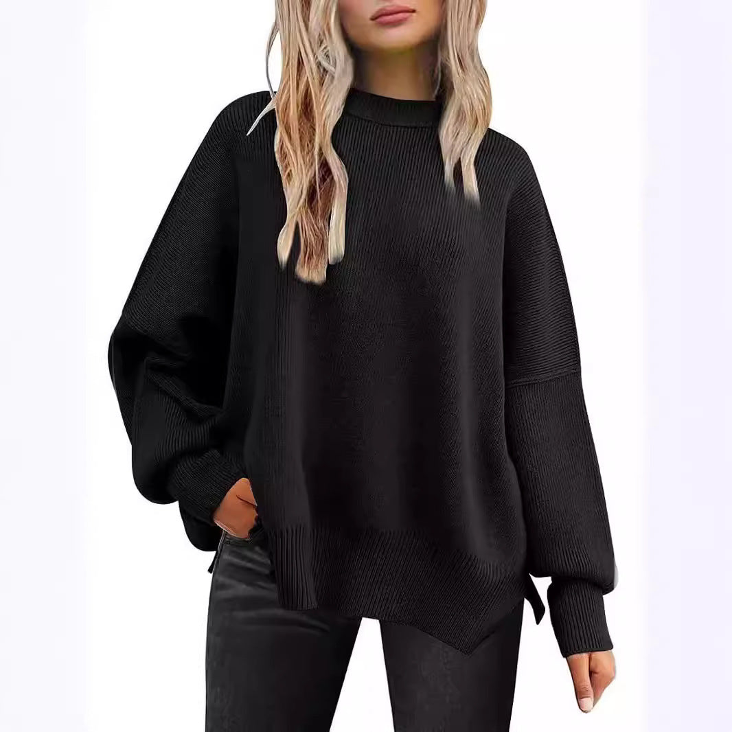 Women's oversized knit sweater with wide sleeves and textured surface NOVAE