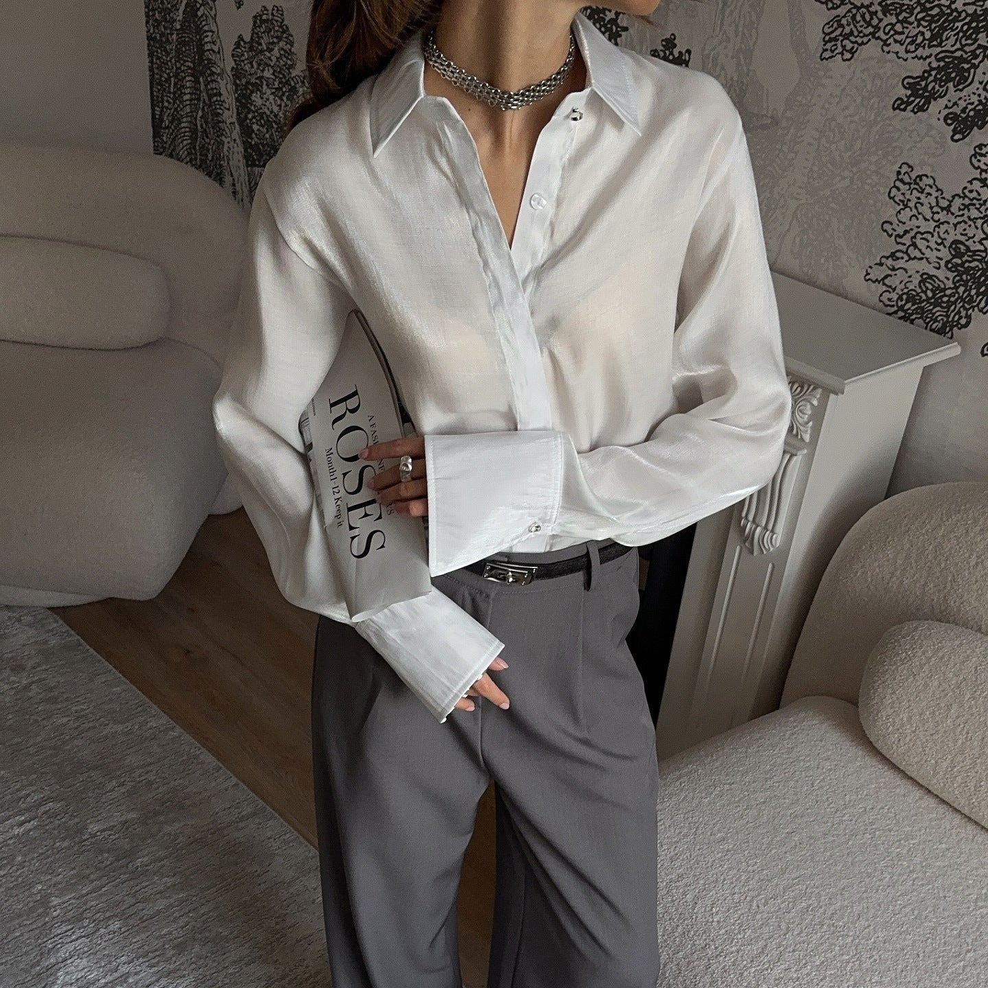 Women's elegant blouse with adjustable cuff design and button details NOVAE