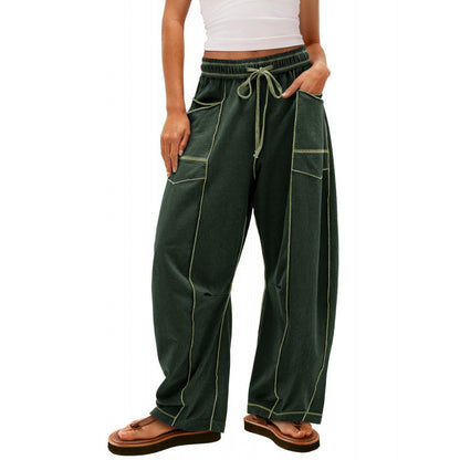 Women's wide-leg leisure trousers with practical side pockets and elasticated waistband NOVAE