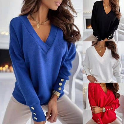 Women's casual V-neck sweater in a soft cotton blend NOVAE