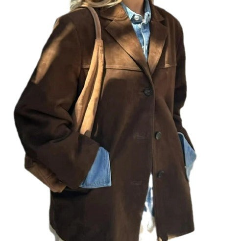 Women's vintage-style suede blazer with pockets NOVAE