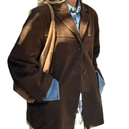 Women's vintage-style suede blazer with pockets NOVAE