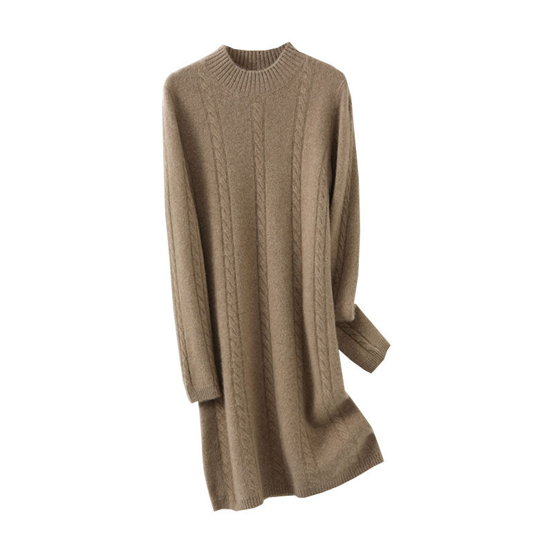 Women's knit dress with elegant cable design and high collar NOVAE