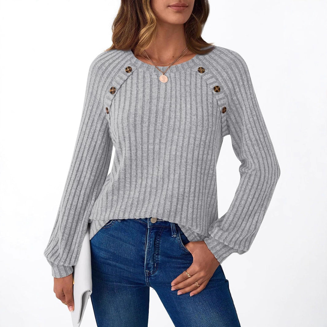Women's knitted sweater with decorative buttons and modern rib pattern NOVAE