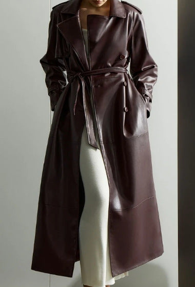 Women's trench coat made of high-quality faux leather with adjustable belt NOVAE