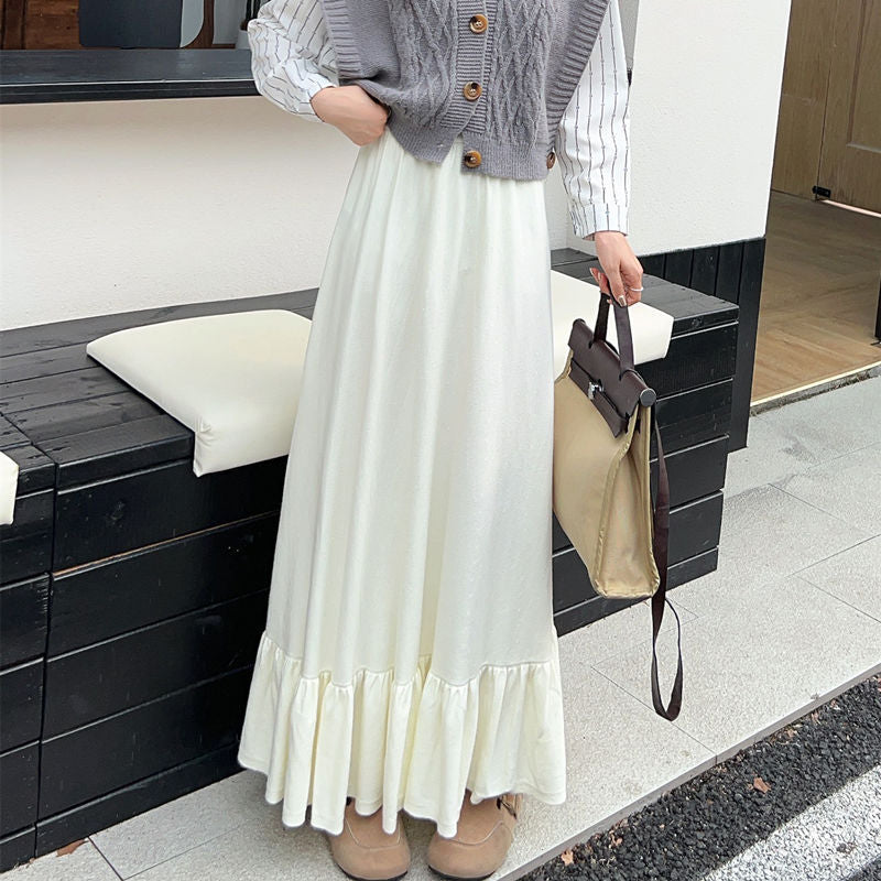 Women's maxi skirt with gathered flounce hem and elastic waistband NOVAE