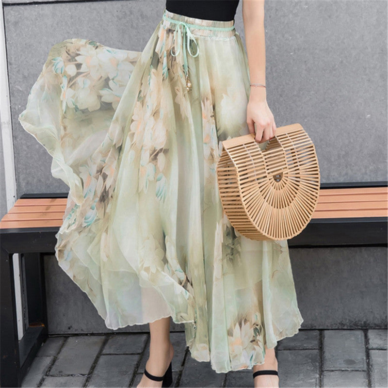 Women's maxi skirt with floral patterns and elastic waistband NOVAE