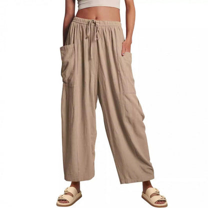 Women's wide and comfortable summer trousers with elasticated waistband and practical pockets NOVAE