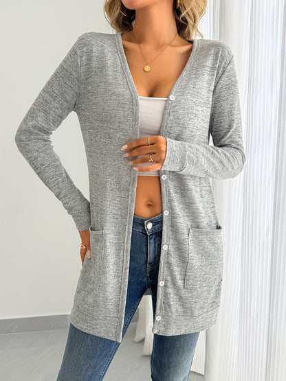 Women's long-sleeved cardigan with practical pockets and button placket NOVAE