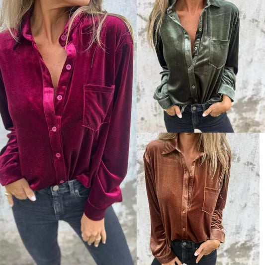 Women's satin top with elegant button placket NOVAE