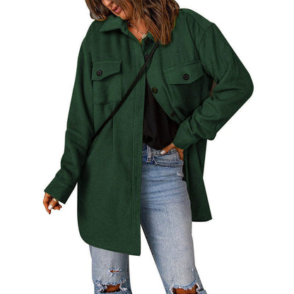 Women's versatile oversized shirt jacket with patch pockets and button closure NOVAE