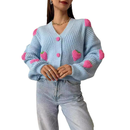 Women's cardigan with fruity appliqué design NOVAE