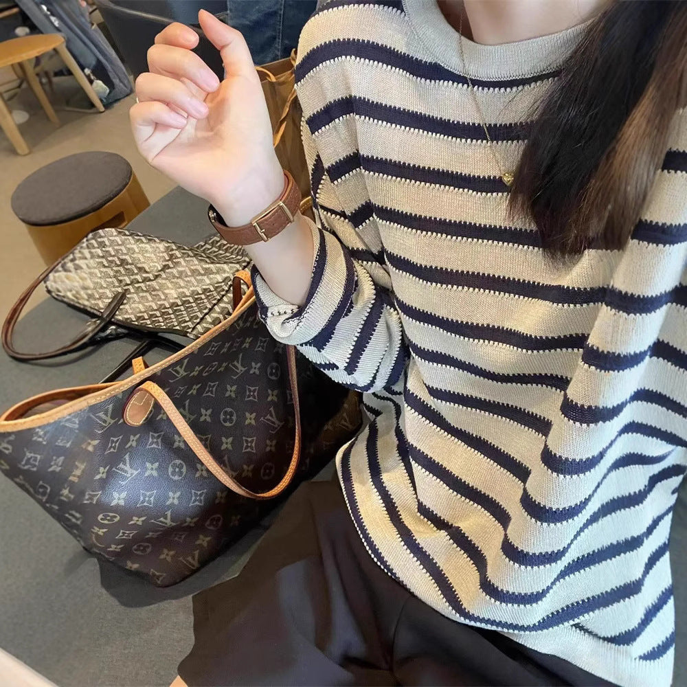 Women's fashionable knit sweater with a nautical stripe pattern and a relaxed fit NOVAE