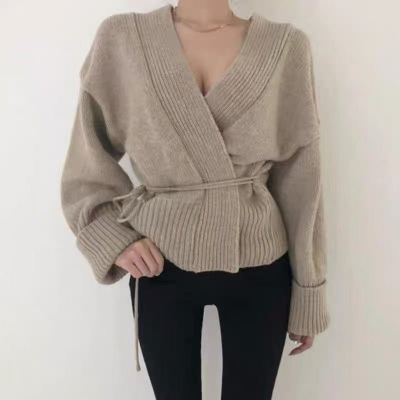 Women's wrap cardigan with structured design and wide sleeves NOVAE