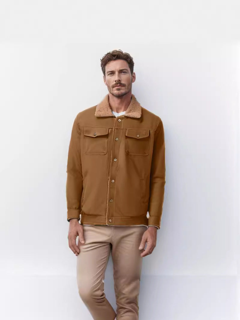 Men's casual jacket with faux fur collar and practical pockets NOVAE